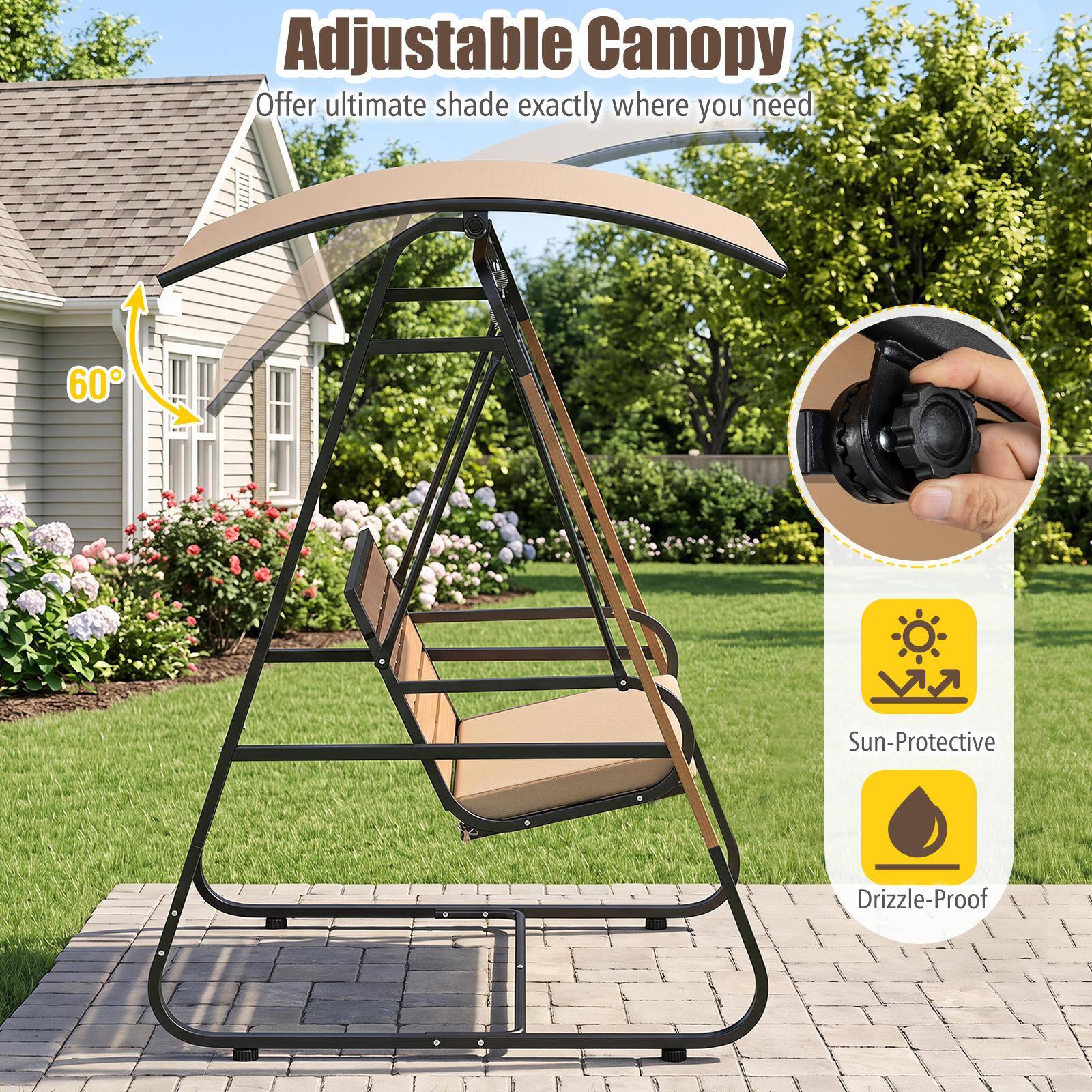 Adjustable Canopy  
Offer ultimate shade exactly where you need  
60°  
Sun-Protective  
Drizzle-Proof