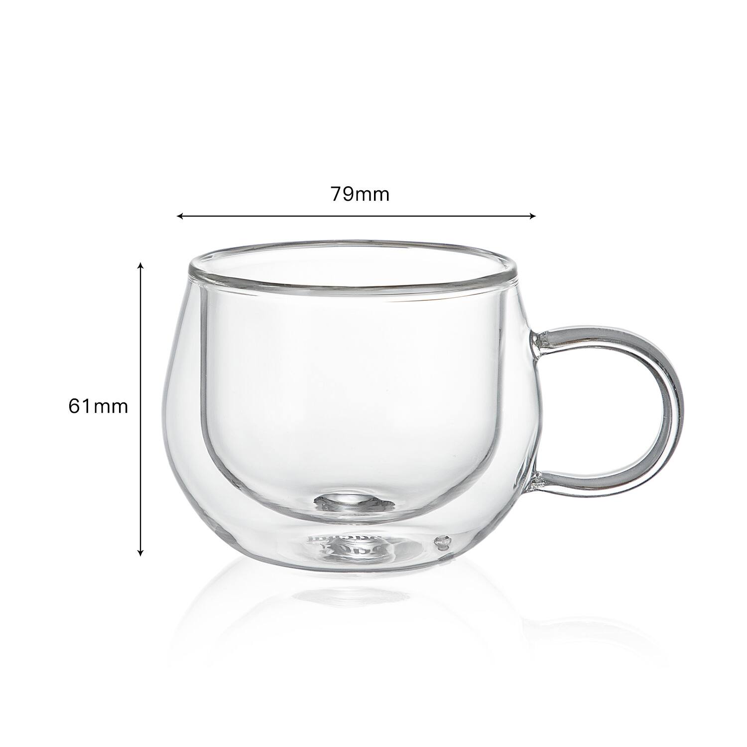 Left. Bacimi - Double Wall Insulated Espresso Coffee Cups 3.5oz Clear Borosilicate Cup W/Handle Cups For Espresso, Cappuccino, Latte - Clear.