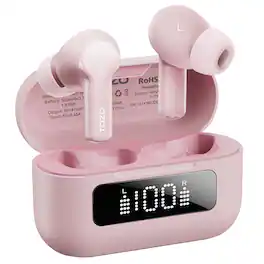 TOZO - NC3 Noise Cancel Earbuds Headphones, 68H, 6 Mics AI Clear Call, Stereo Bass, IPX8, 32 EQ, Low-Latency/Transparent Mode - Pink