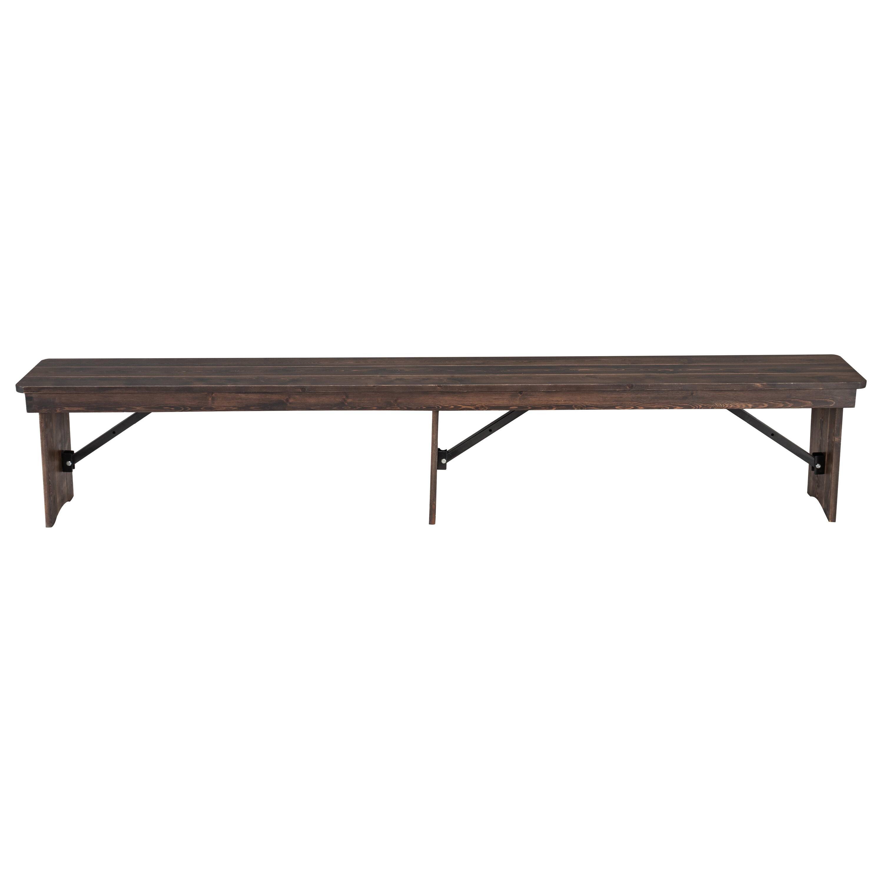 Alt View 8. Emma + Oliver - 8' x 12" Antique Rustic Solid Pine Folding Farm Bench - Portable Bench - Mahogany.