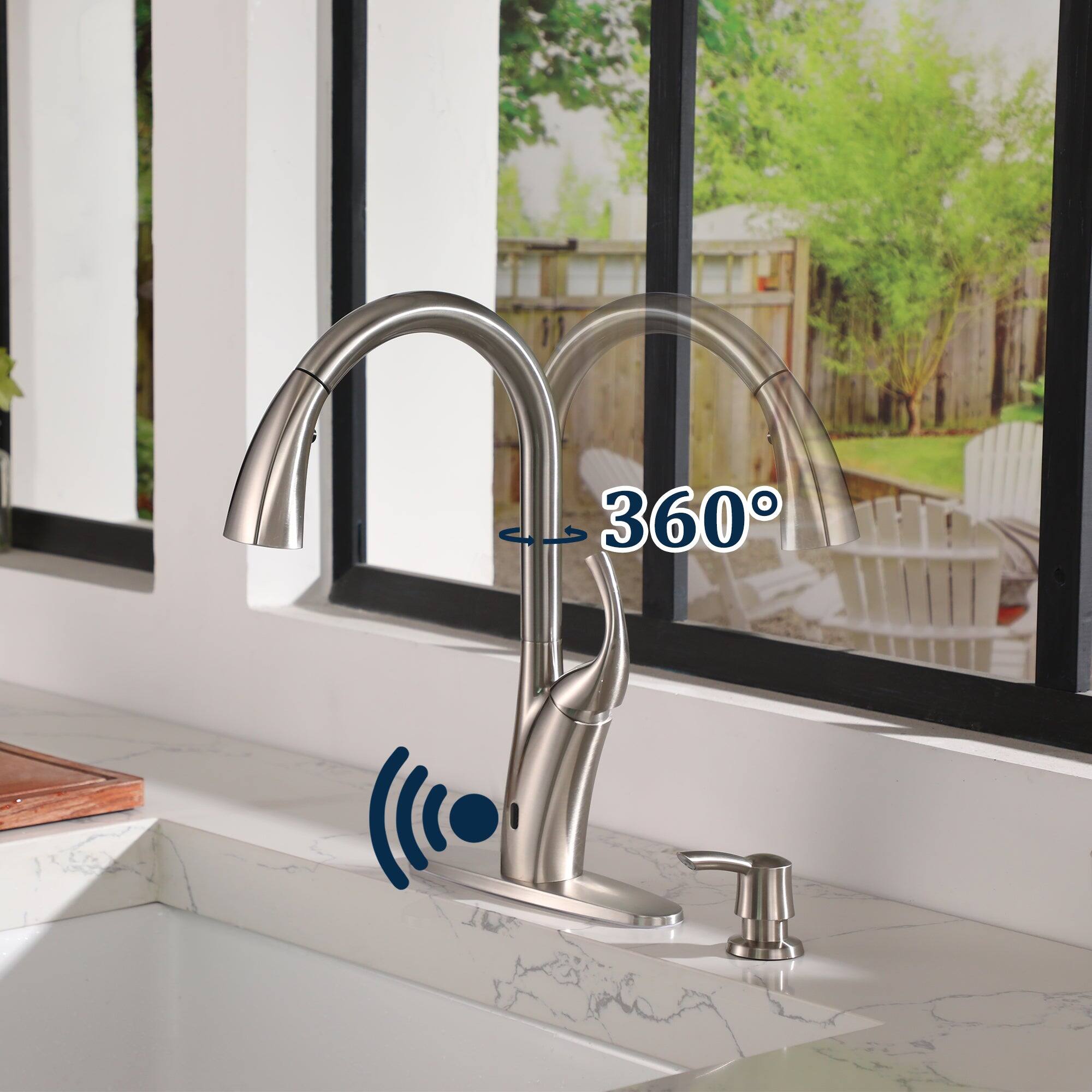Alt View 5. Boyel Living - 3-Spray Patterns 1.8 GPM Touchless Single Handle Pull Down Sprayer Kitchen Faucet with Soap Dispenser in Brushed Nickel - Brushed Nickel.