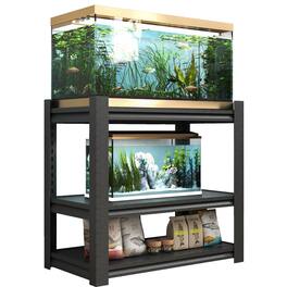 HOMLUX - Fish Tank Stand Metal Aquarium Stand Duty Reptile Tank Stand, Adjustable 3-Tier Fish Tank Rack Shelf - Black