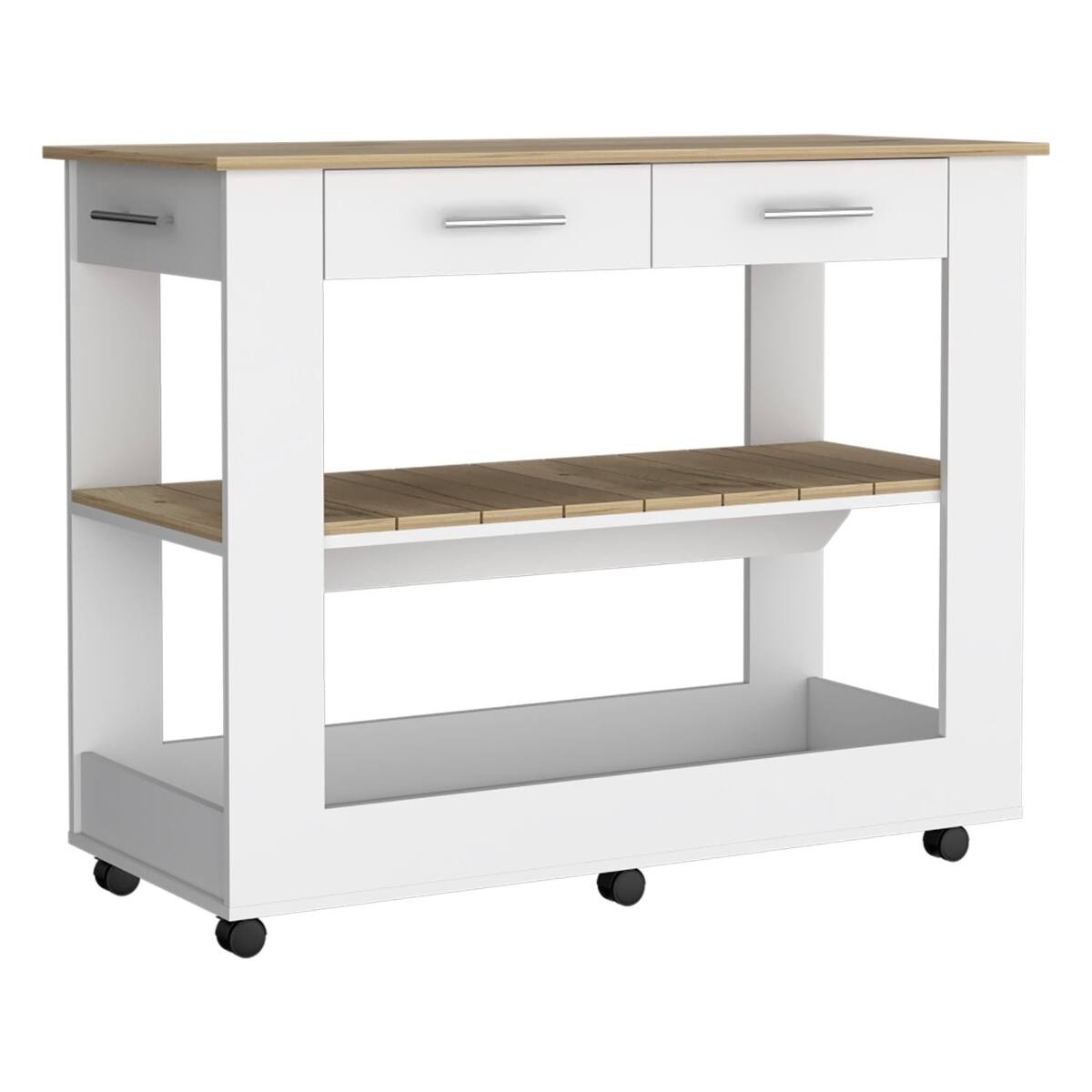 Left. Loheer - Loheer White and Light Oak Kitchen Island 36 Inch High with Casters - White/Light Oak.