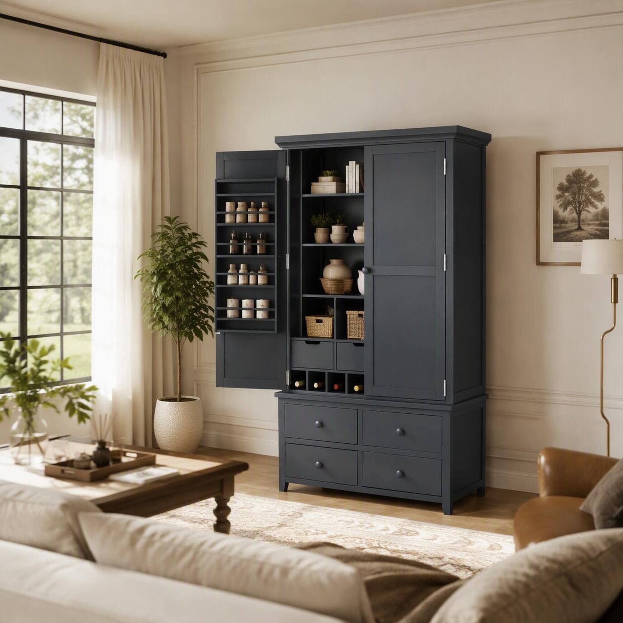 RYHNUYNE Freestanding Large Kitchen Pantry Cabinet with 3 Adjustable ...