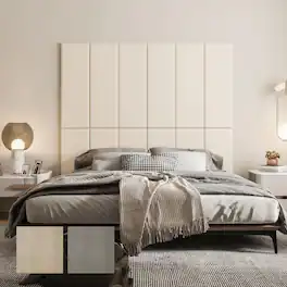 wowmax - Peel & Stick Faux Leather Headboard - Waterproof 3D Wall Panel for King Bed, 35.4x11.8", (12-Pack) - Beige
