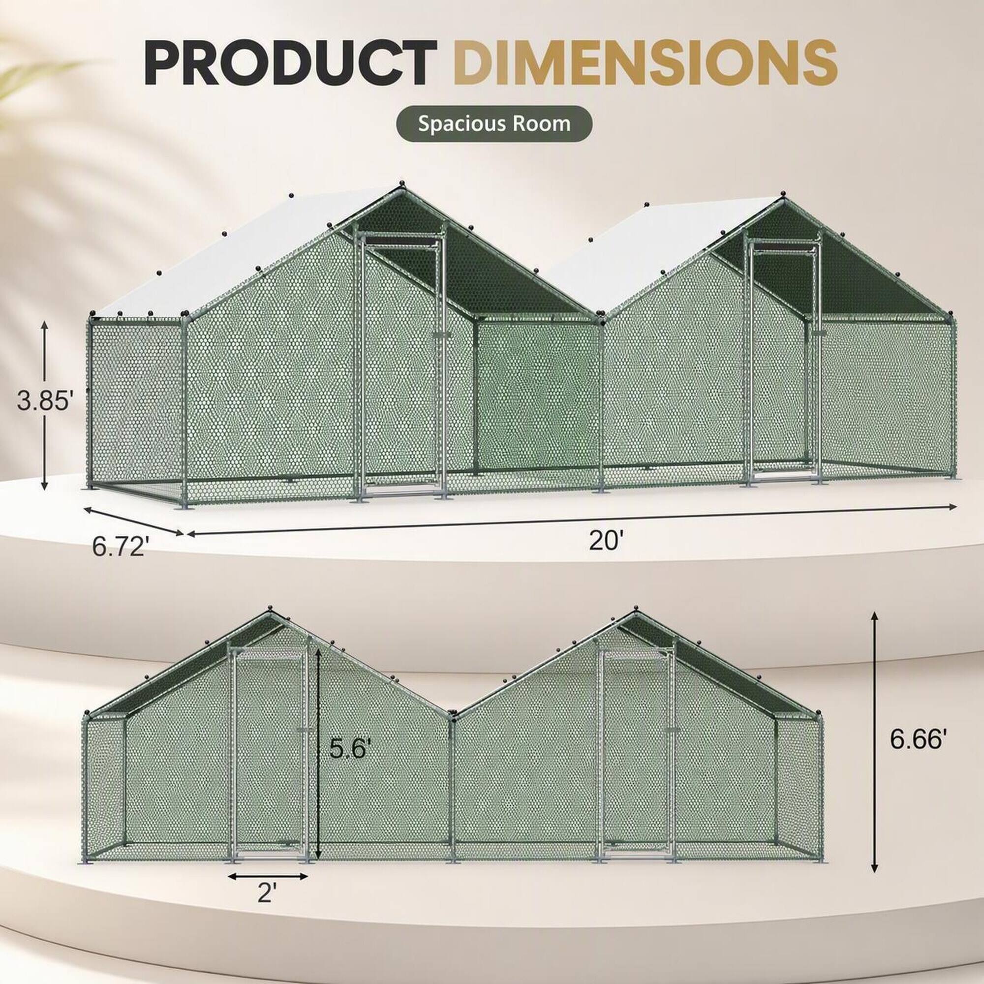 PRODUCT DIMENSIONS  
Spacious Room  
3.85'  
6.72'  
20'  
5.6'  
6.66'  
2'