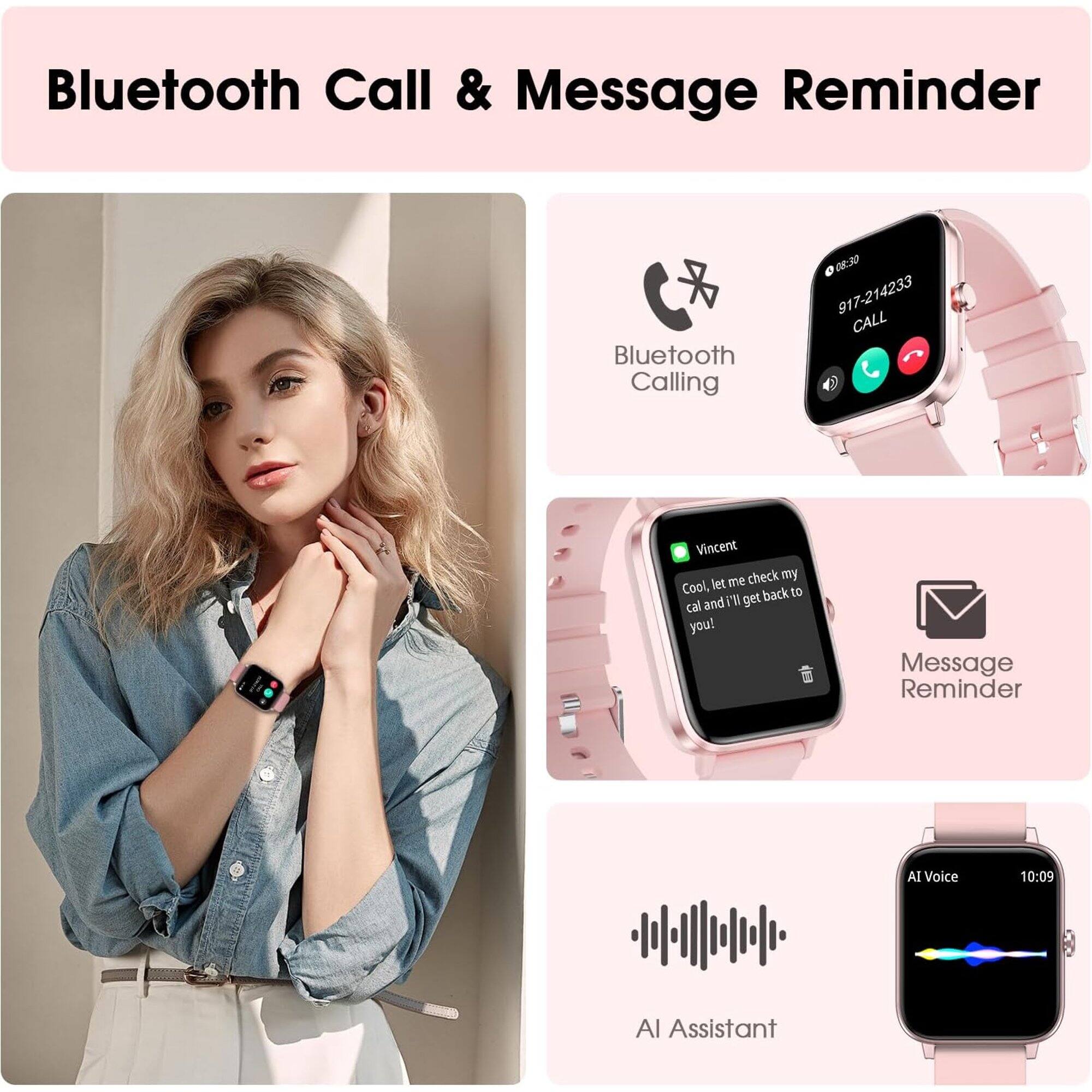 Bluetooth Call & Message Reminder

Bluetooth Calling  
08:30  
917-214233  
CALL  
Vincent  
Cool, let me check my cal and I'll get back to you!

Message Reminder  
Al Voice  
10:09  
Al Assistant