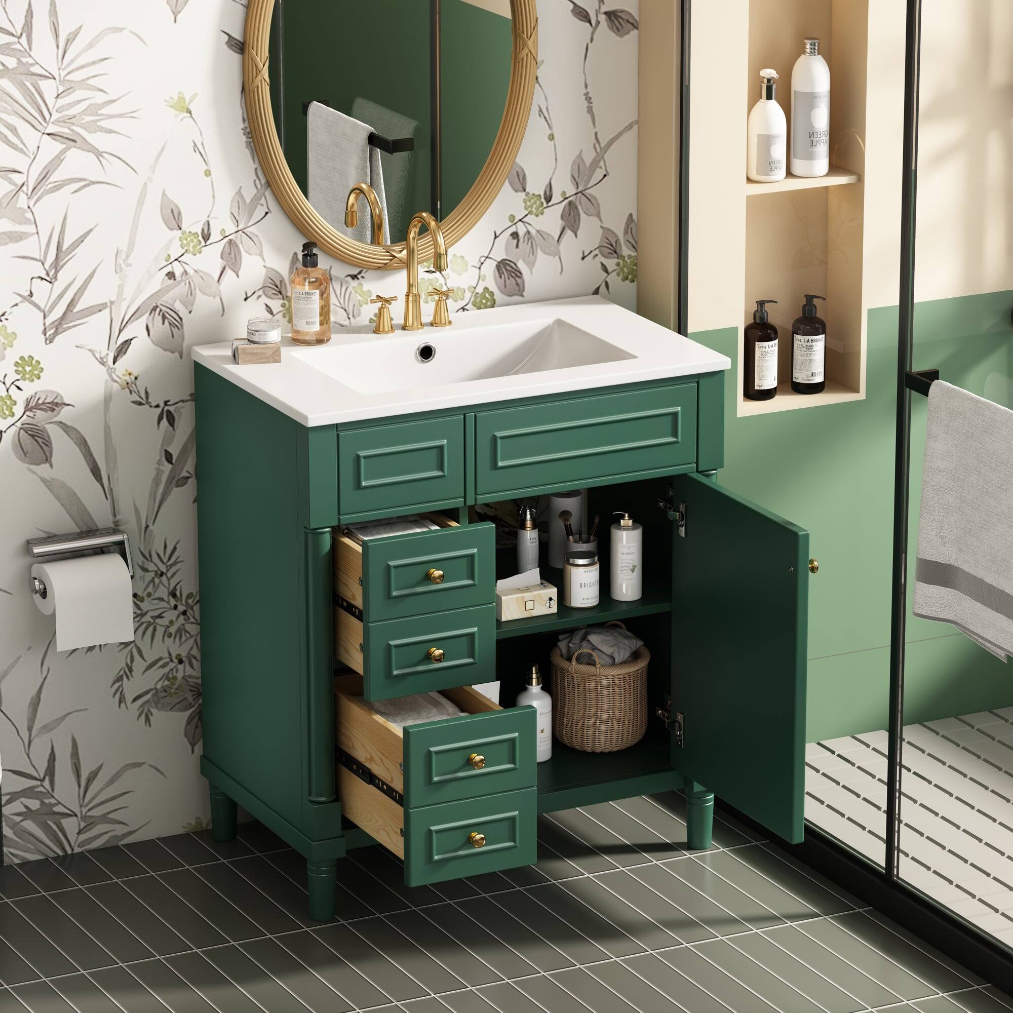 Alt View 2. Boyel Living - 30 Inch Freestanding Bathroom Vanity with Sink 2 Drawers and Soft Close Door Green - Green.