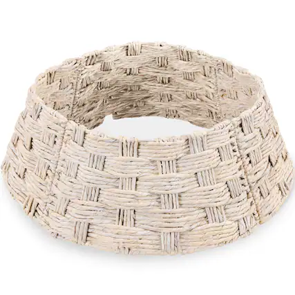 Front. Best Choice Products - Basket Woven Hyacinth Christmas Holiday Tree Collar - 36in - Transparent White – Basket Weave.