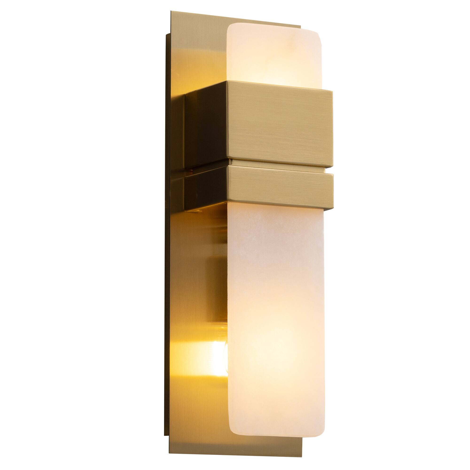 Alt View 9. Siljoy - 13.8 Inch Vertical Natural Onyx Wall Sconce Brushed Gold Square Alabaster Wall Light for Bedroom Hallway Villa - Gold.