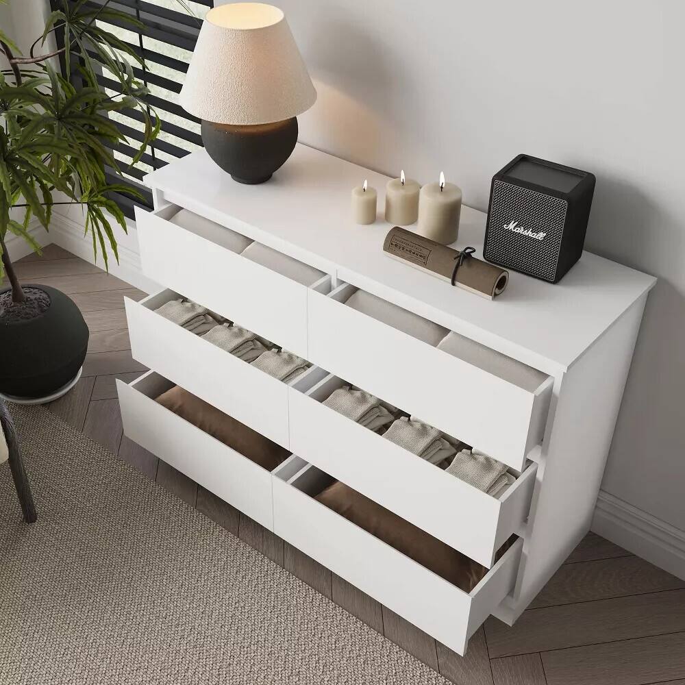 Alt View 1. SKONYON - 6-Drawer Wooden Dresser, Horizontal Storage Organizer for Bedroom - White.