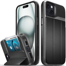 Vena - vCommute Apple iPhone 15 Plus Case / iPhone 14 Plus Wallet Case, Leather Flip Cover Case Card Holder Kickstand, Black - Multicolored