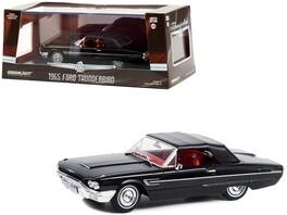 1965 Ford Thunderbird Convertible (Top-Up) Raven Black with Red Interior 1/43 Diecast Model Car by Greenlight - Black and Red