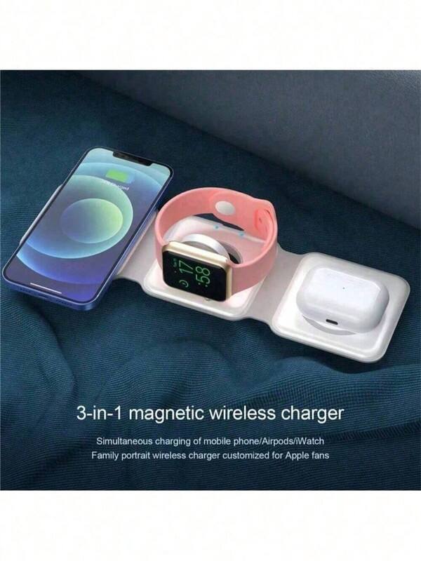 17 P :58  
3-in-1 magnetic wireless charger  
Simultaneous charging of mobile phone/Airpods/iWatch  
Family portrait wireless charger customized for Apple fans