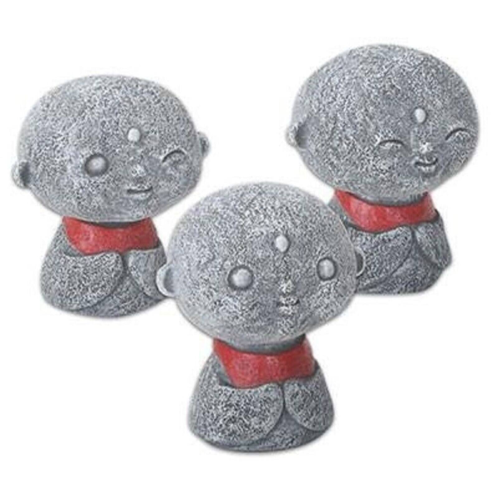Front. Pacific Trading - Jizo Monks with Red Bibs Figurines Set of 3 Buddhism Ksitigarbha Bodhisattva 2.5 inch - Grey.