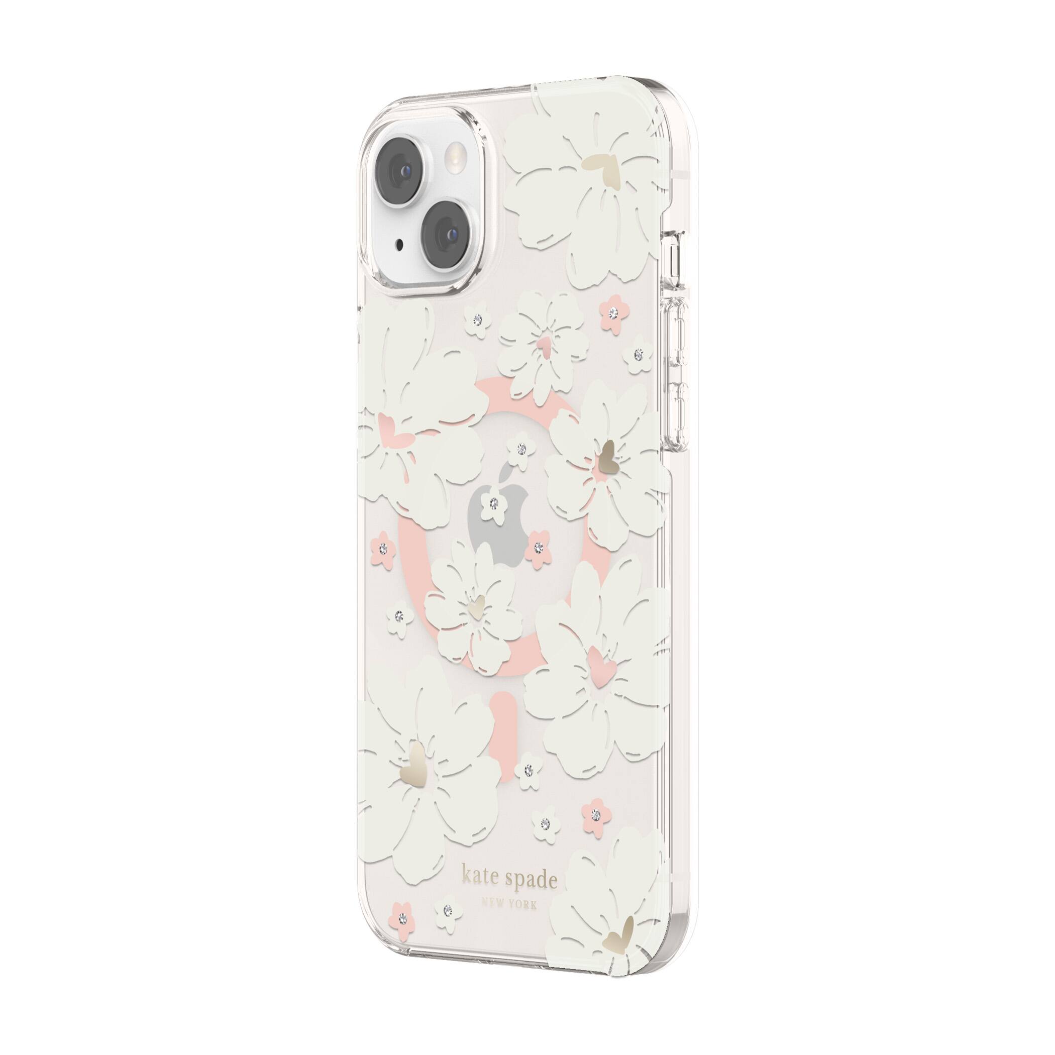 Angle. kate spade new york - Protective Hardshell Magsafe Case for iPhone 14 Plus - Peony.
