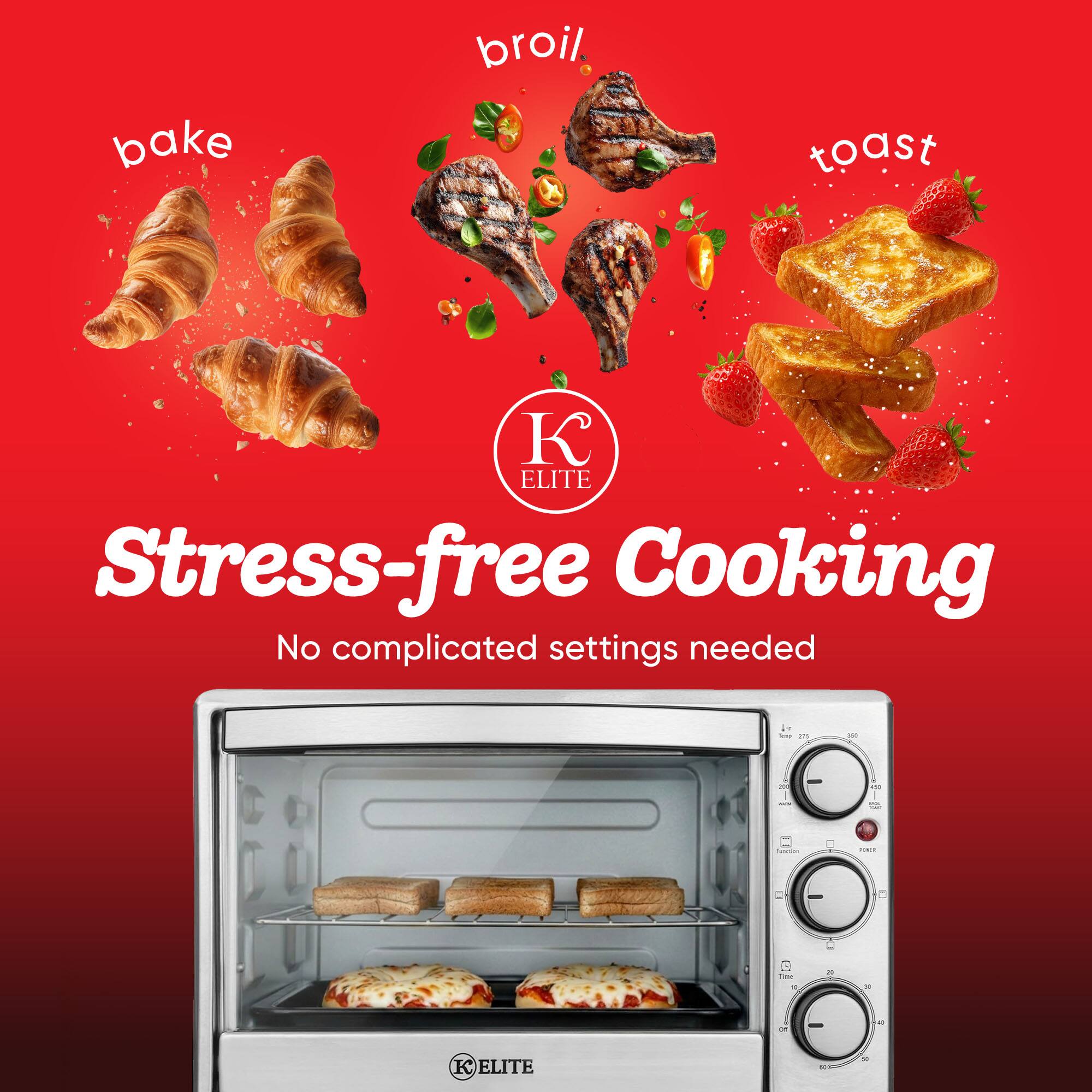 bake, broil, toast  
ELITE  
Stress-free Cooking  
No complicated settings needed