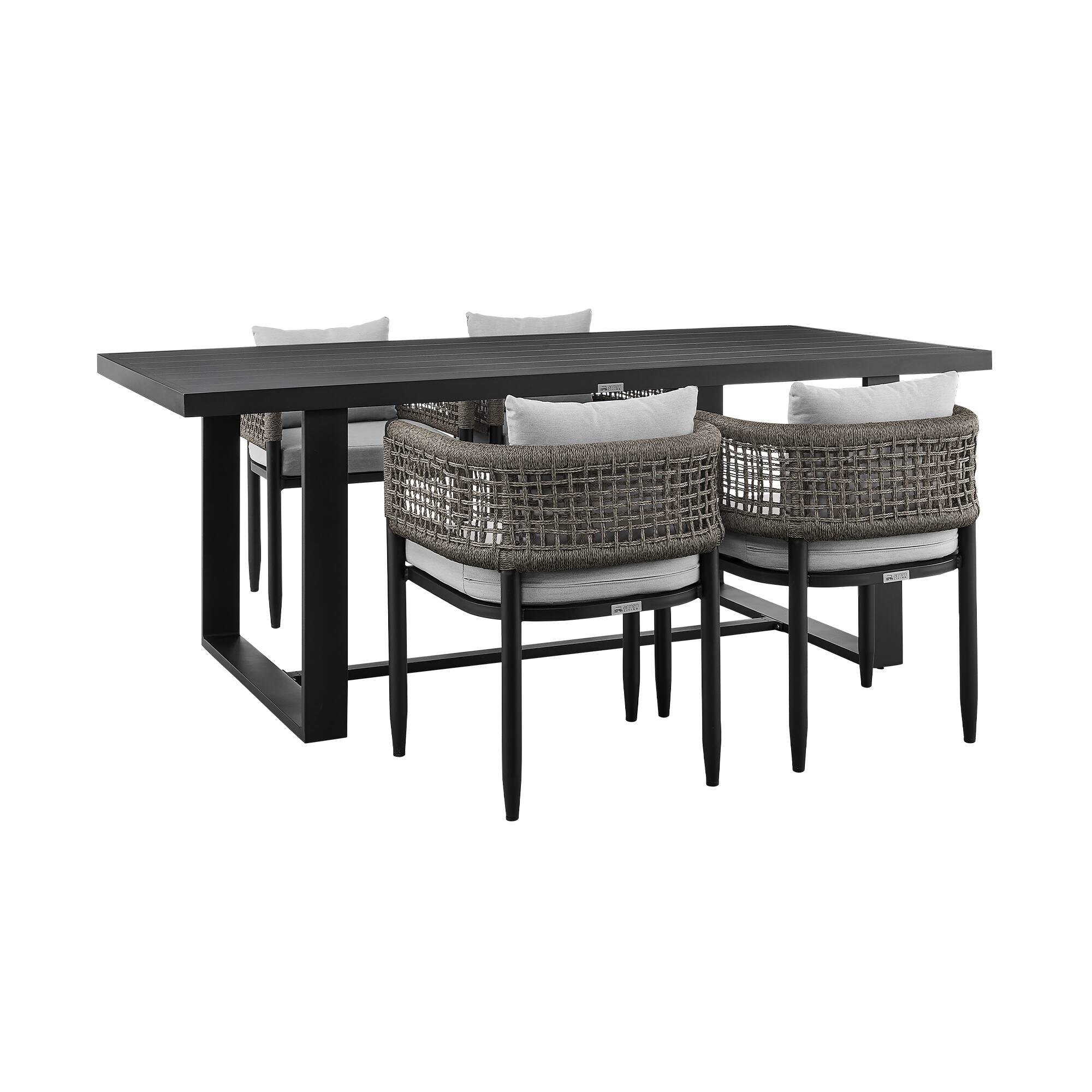 Front. Armen Living - Felicia Outdoor Patio 5-Piece Dining Table Set in Aluminum with Gray Rope and Cushions - Gray.