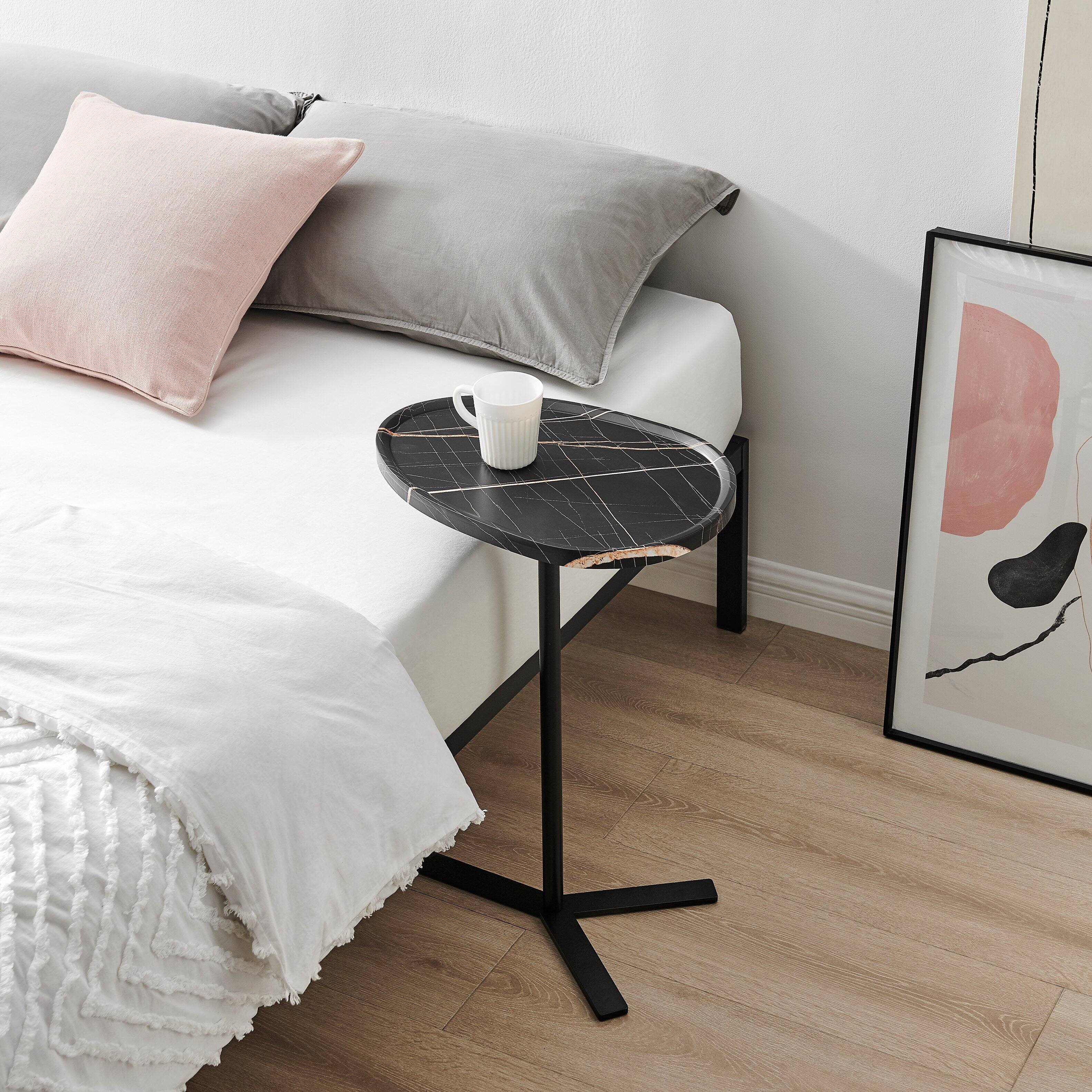 Left. Danya B - Carter Oval Teardrop Couch-Side Accent C-Table - Black Marble/Black - Black Marble/Black.