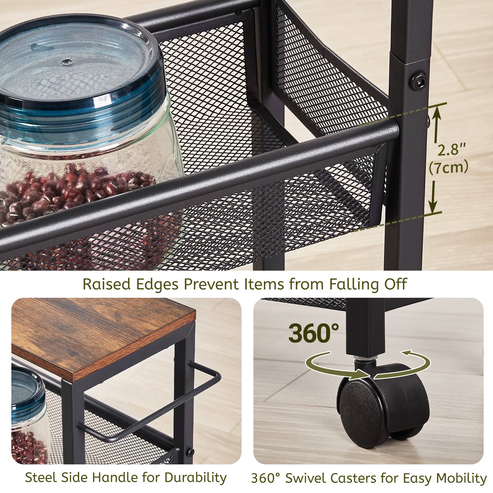 2.8" (7cm) Raised Edges Prevent Items from Falling Off

Steel Side Handle for Durability

360° Swivel Casters for Easy Mobility