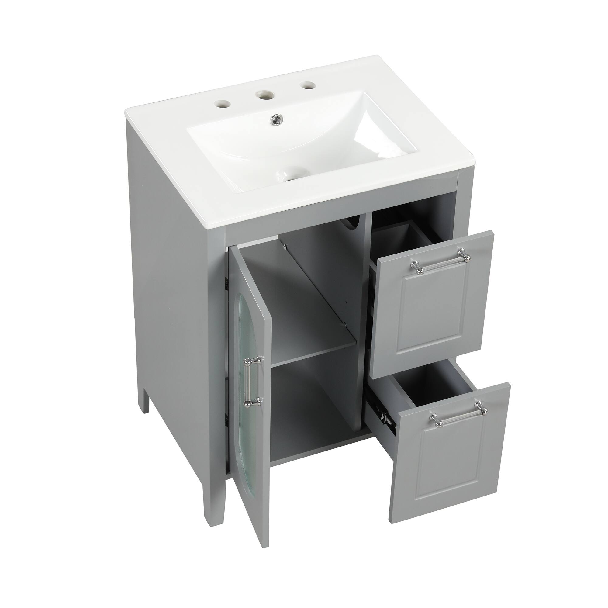 Alt View 6. Tiramisubest - 24" Bathroom Vanity with Sink, Bathroom Vanity Cabinet with Two Drawers and Door, Adjustable Shelf, Grey - Grey.