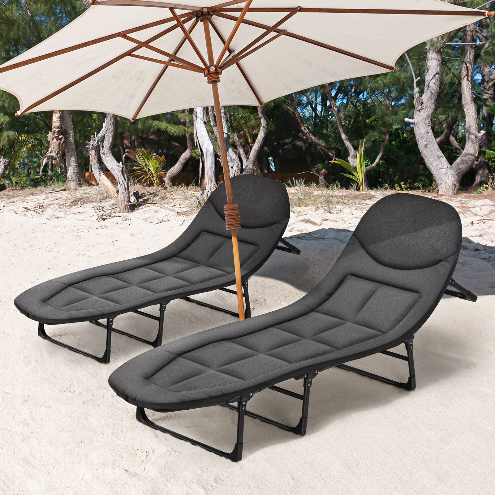 Alt View 2. Oumilen - Adjustable Folding Camping Cot with Padded Mattress & Side Pocket - Gray.