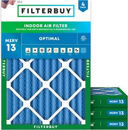 Filterbuy - 29x30x2 MERV 13 Smoke & Allergy Defense, Electrostatic Pleated HVAC AC Furnace Air Filters Replacement (4-Pack) - Blue