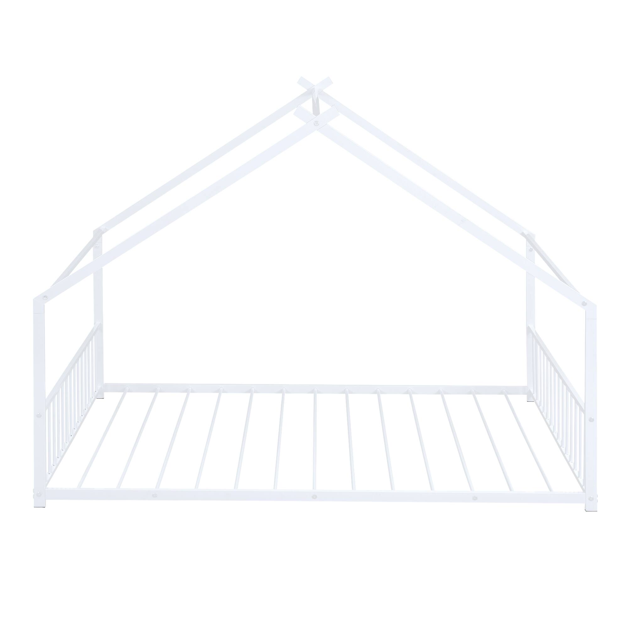 Alt View 2. GOODSILO - Full Size Metal House Bed with Playhouse Roof Design for Kids Room Furniture and Sleep Space - White.