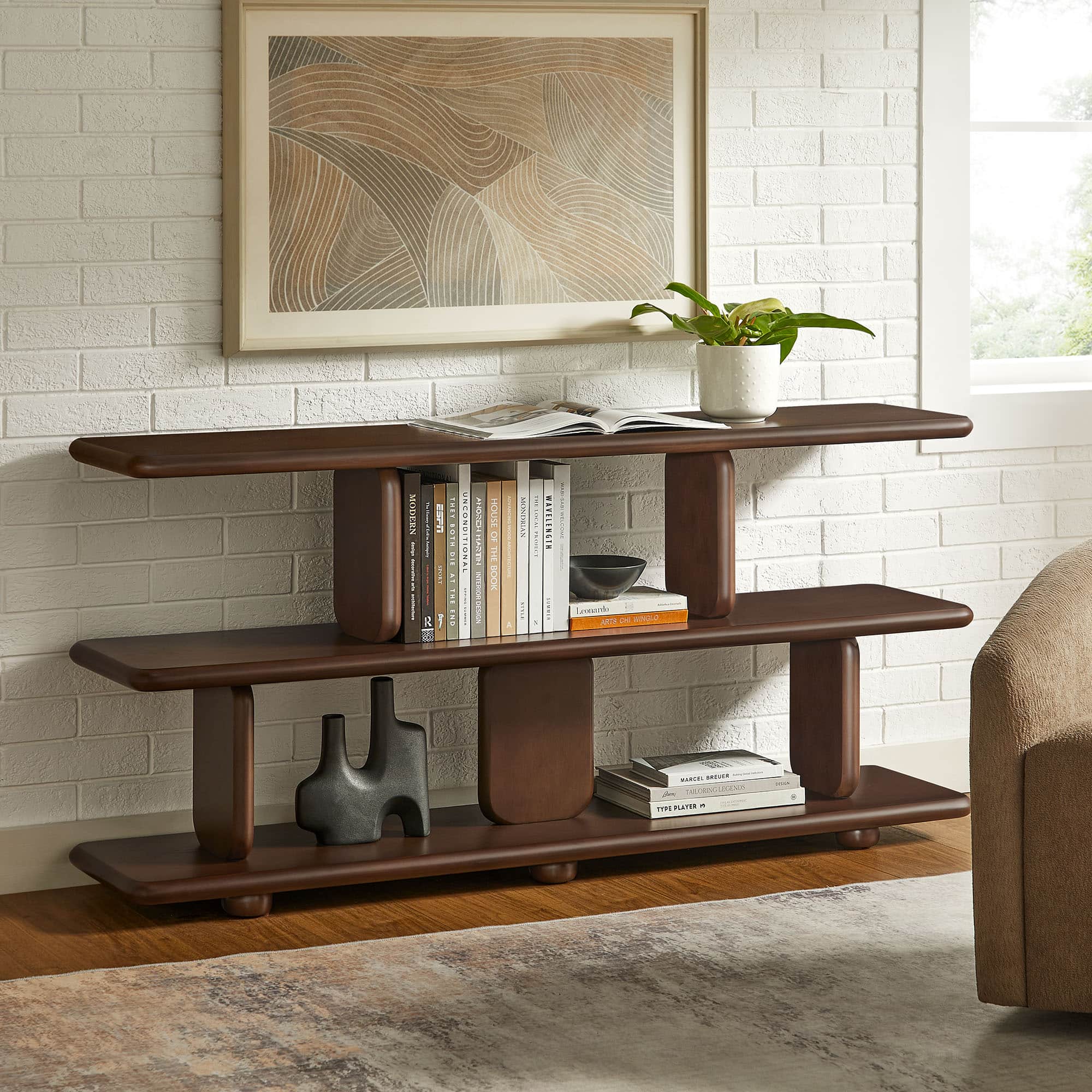 Lyle Sculptural 2-Tier Bookshelf by Modway - Walnut
