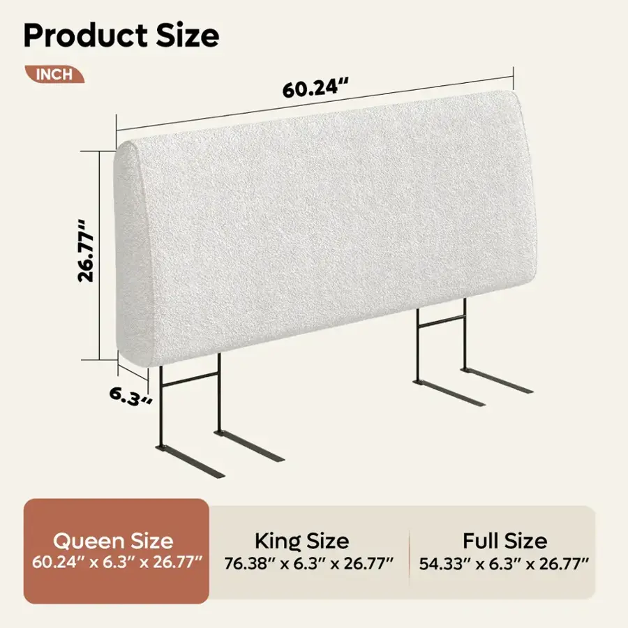 Product Size:
- Queen Size: 60.24" x 6.3" x 26.77"
- King Size: 76.38" x 6.3" x 26.77"
- Full Size: 54.33" x 6.3" x 26.77"