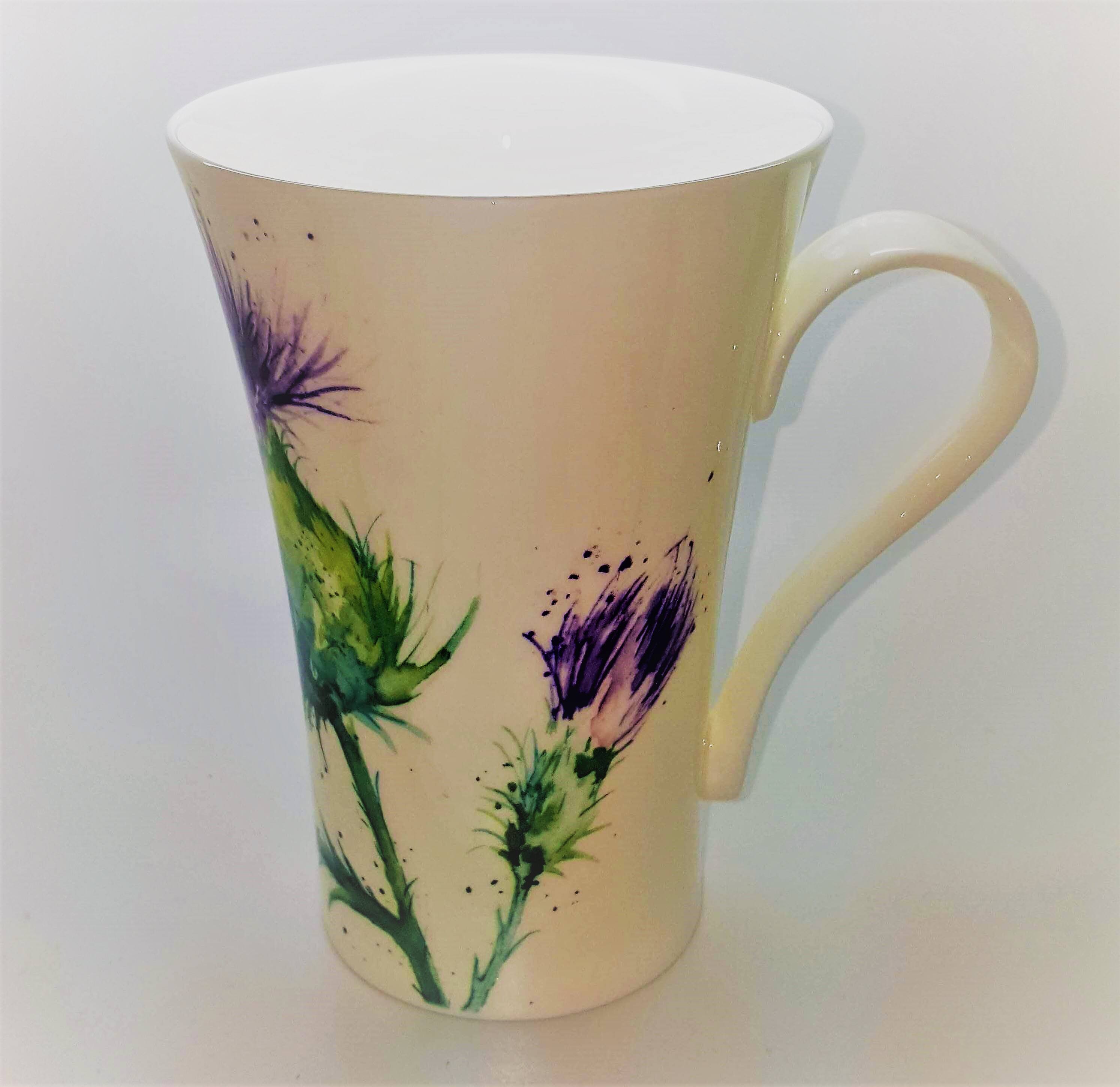Back. Jiallo - Roy Kirkham LATTE MUG 600 ML.THISTLES  - Set of 6, Bone China Made in England - Mutli color.