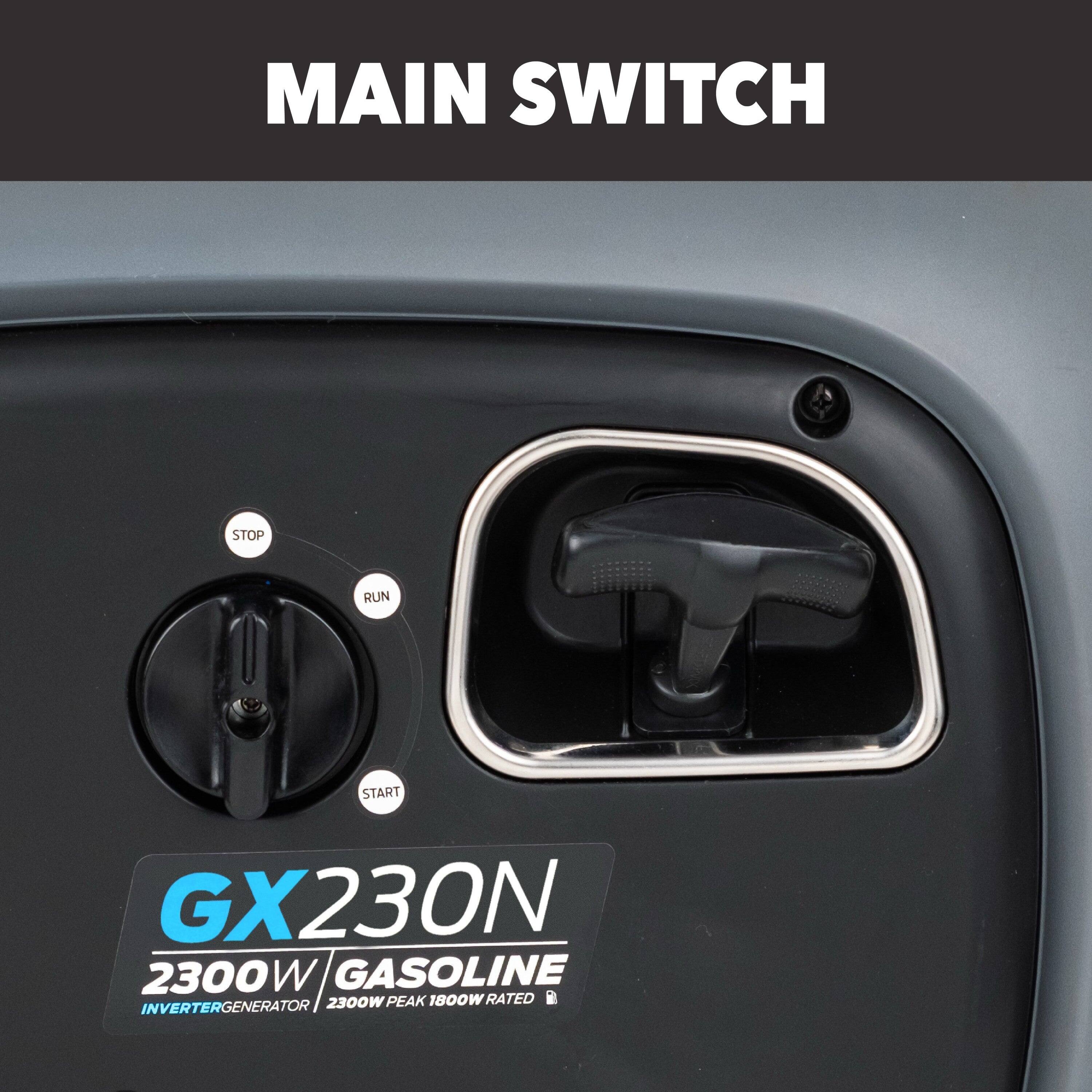 MAIN SWITCH

GX230N  
2300W GASOLINE  
INVERTER GENERATOR  
2300W PEAK 1800W RATED
