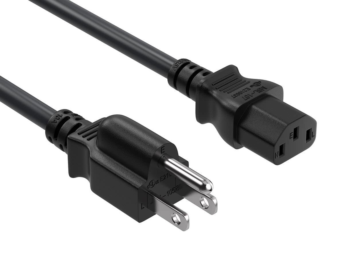 Cable Leader - Computer Power Cord, NEMA 5-15P to IEC C13, 18 AWG, 10A 125V, UL Listed - Black