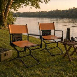 Anysun - 2-Pack Leather Heavy Duty Folding Camping Chair for Adults – Portable Outdoor Seat for Lawn, Fishing & Daily Use - Brown