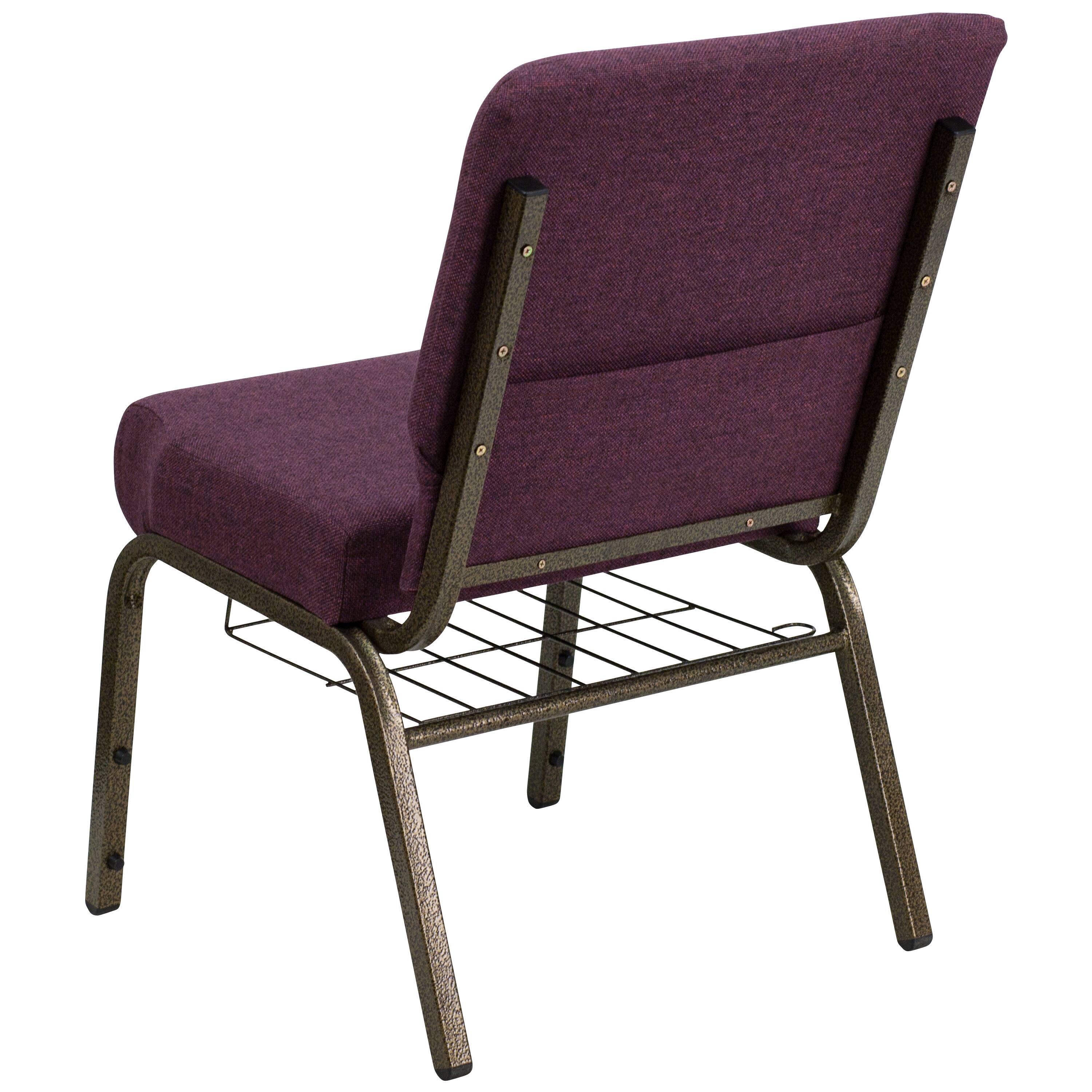 Alt View 5. Emma + Oliver - 4 Pack 21''W Church Chair with Book Rack - Plum Fabric/Gold Vein Frame.