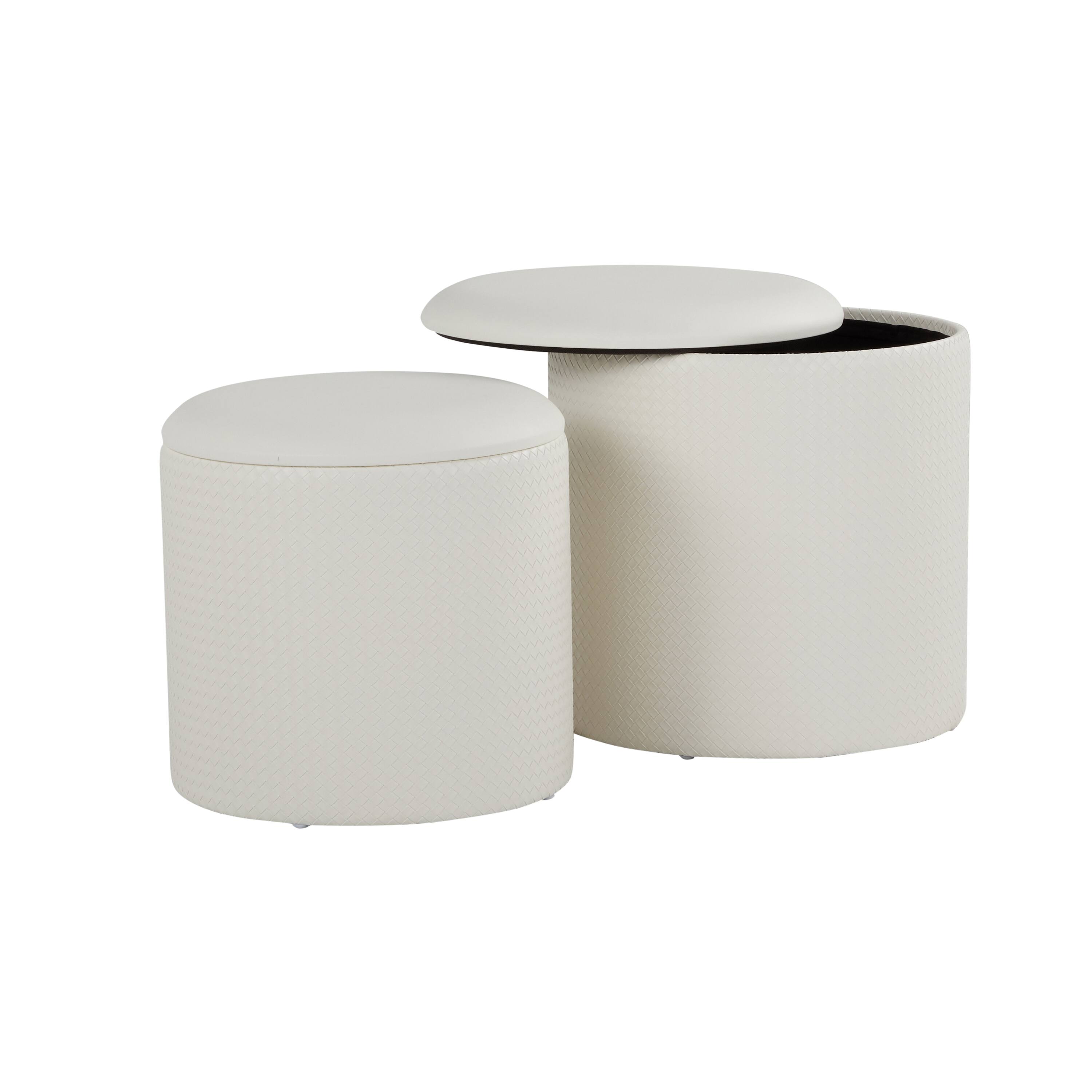 Back. Tiramisubest - Maverick Contemporary Nesting Ottoman Set in Cream Faux Leather with Textured Accent by LumiSource - White.