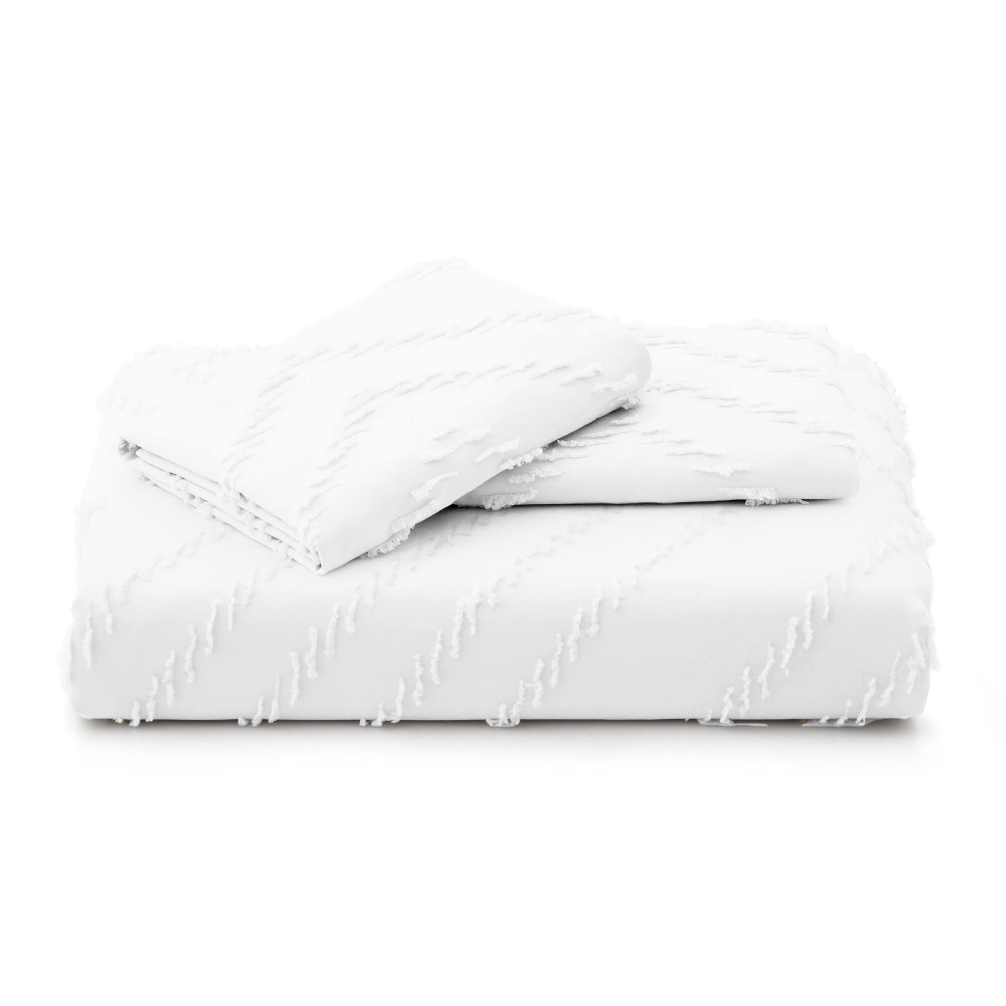 Alt View 1. Peace Nest - Peace Nest Tufted Clipped Jacquard Geometric Duvet Cover & Pillowcase Set - Wave White.
