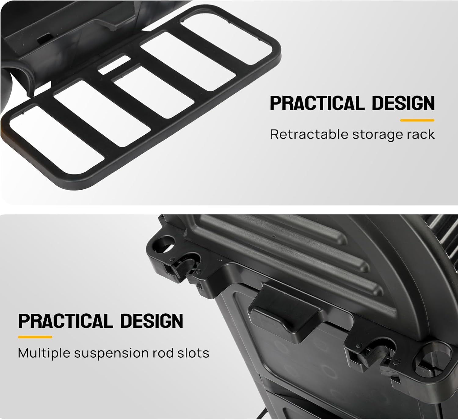 PRACTICAL DESIGN  
Retractable storage rack  

PRACTICAL DESIGN  
Multiple suspension rod slots