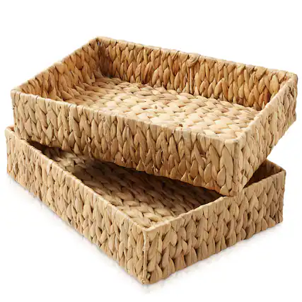 Front. Casafield - 2 Bathroom Storage Baskets - Seagrass-Hyacinth - Toilet Paper Bin - Natural - Hyacinth.