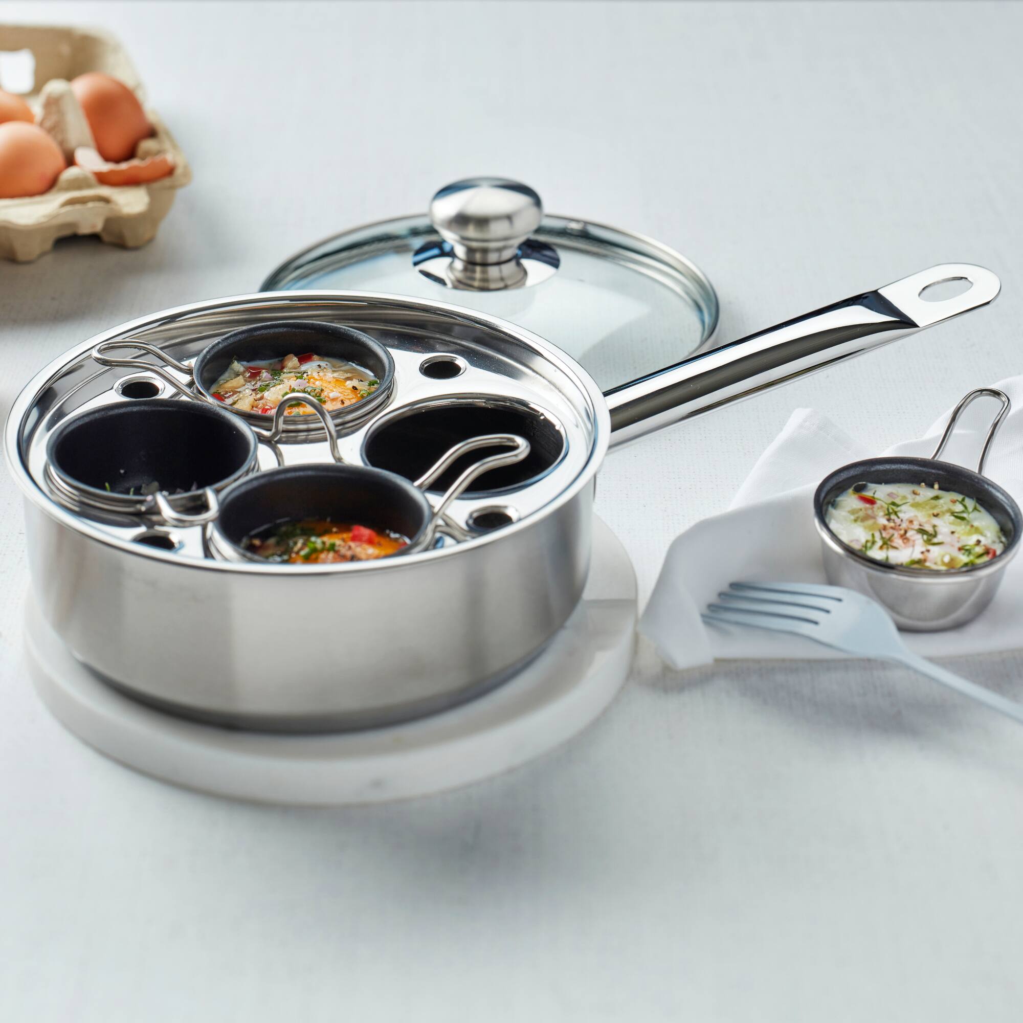 Alt View 5. Demeyere - Demeyere Resto 4-cup Stainless Steel Egg Poacher Set - Stainless Steel.