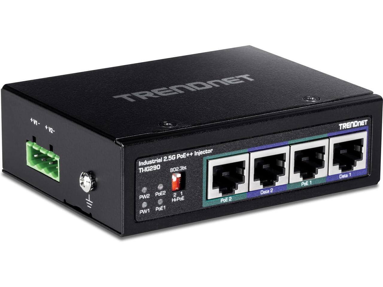 TRENDNET Industrial 2.5G PoE++ Injector  
THG290  
802.3bt  
PW2 HiPoE  
PW1  
PoE2  
PoE1  
Data 2  
Data 1