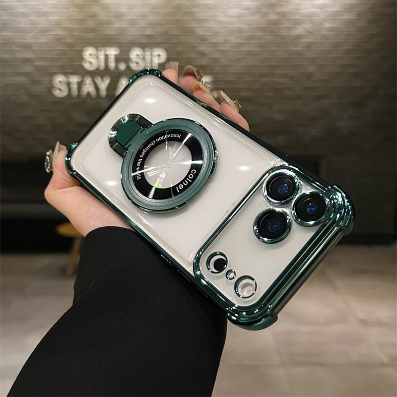 RISOKEYS - Compatible with iPhone17AIR Case for Metal Ring Kickstand, Four Corners Shockproof Bling Durable Slim Stand Case - Green