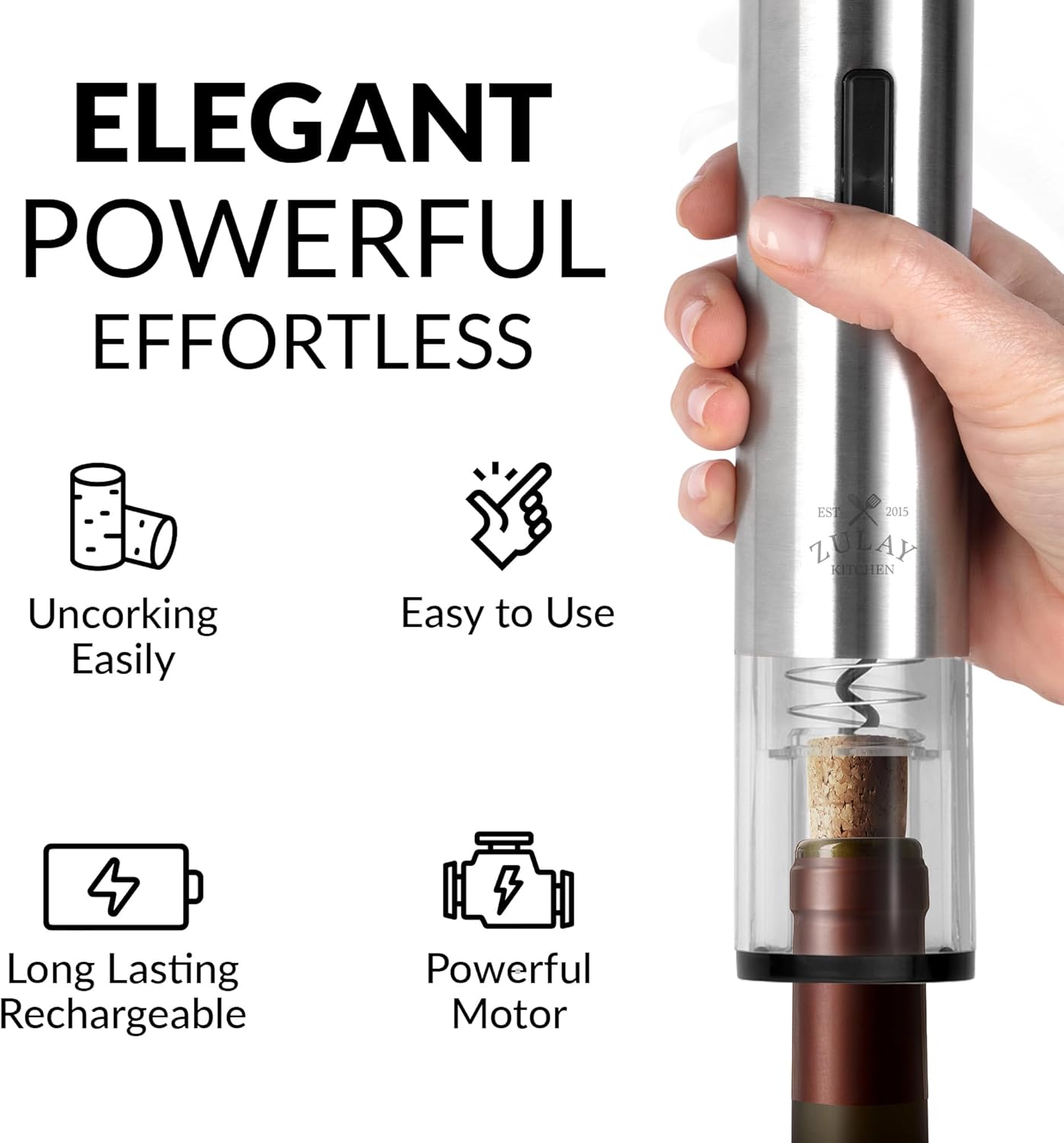 ELEGANT POWERFUL EFFORTLESS  
Uncorking Easily  
Easy to Use  
Long Lasting Rechargeable  
Powerful Motor  
EST 2015  
LULAY KITCHEN