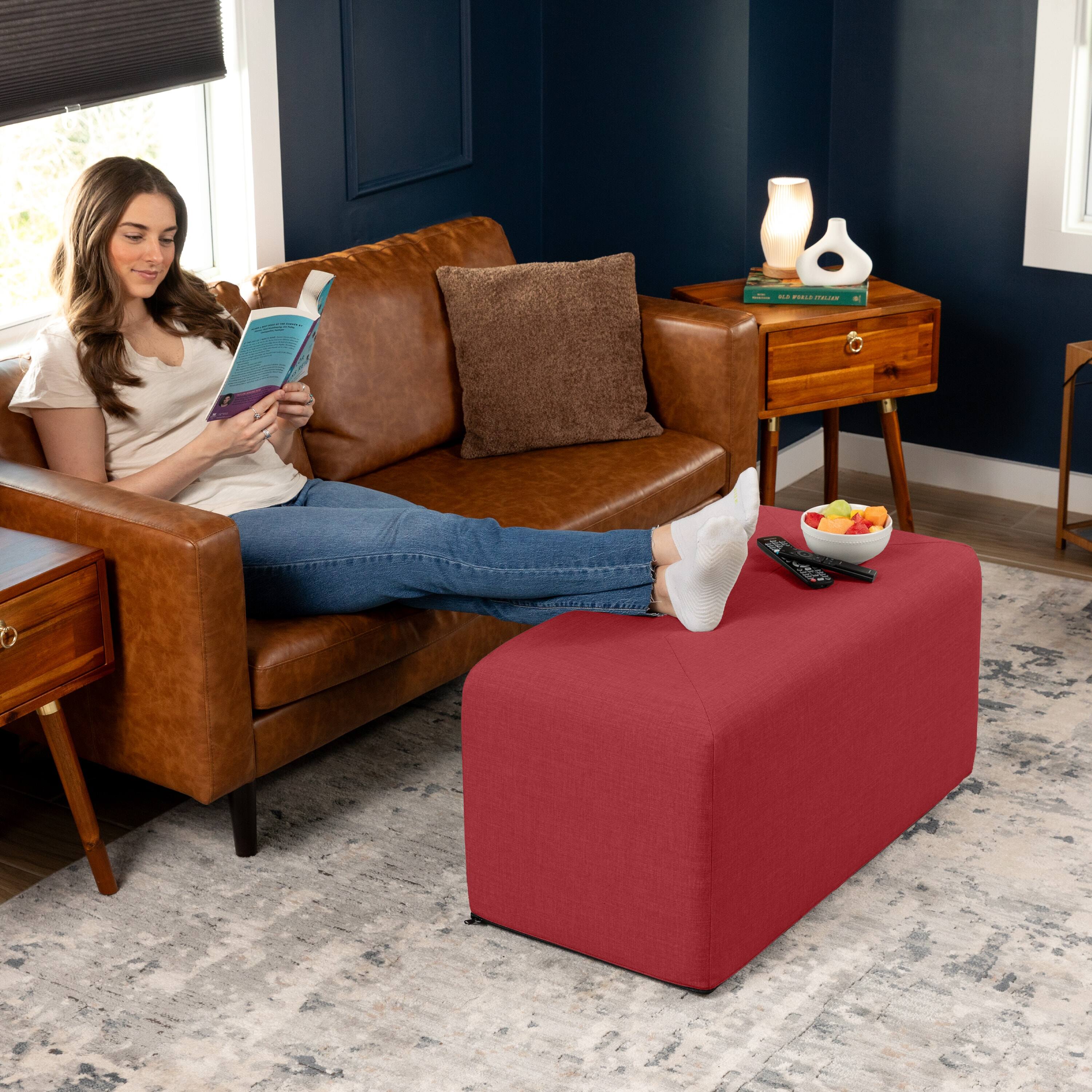 Alt View 1. Jaxx - Jaxx Monroe Large Rectangular Foam Ottoman / Coffee Table, (36 x 18), Poppy Red - Poppy Red.