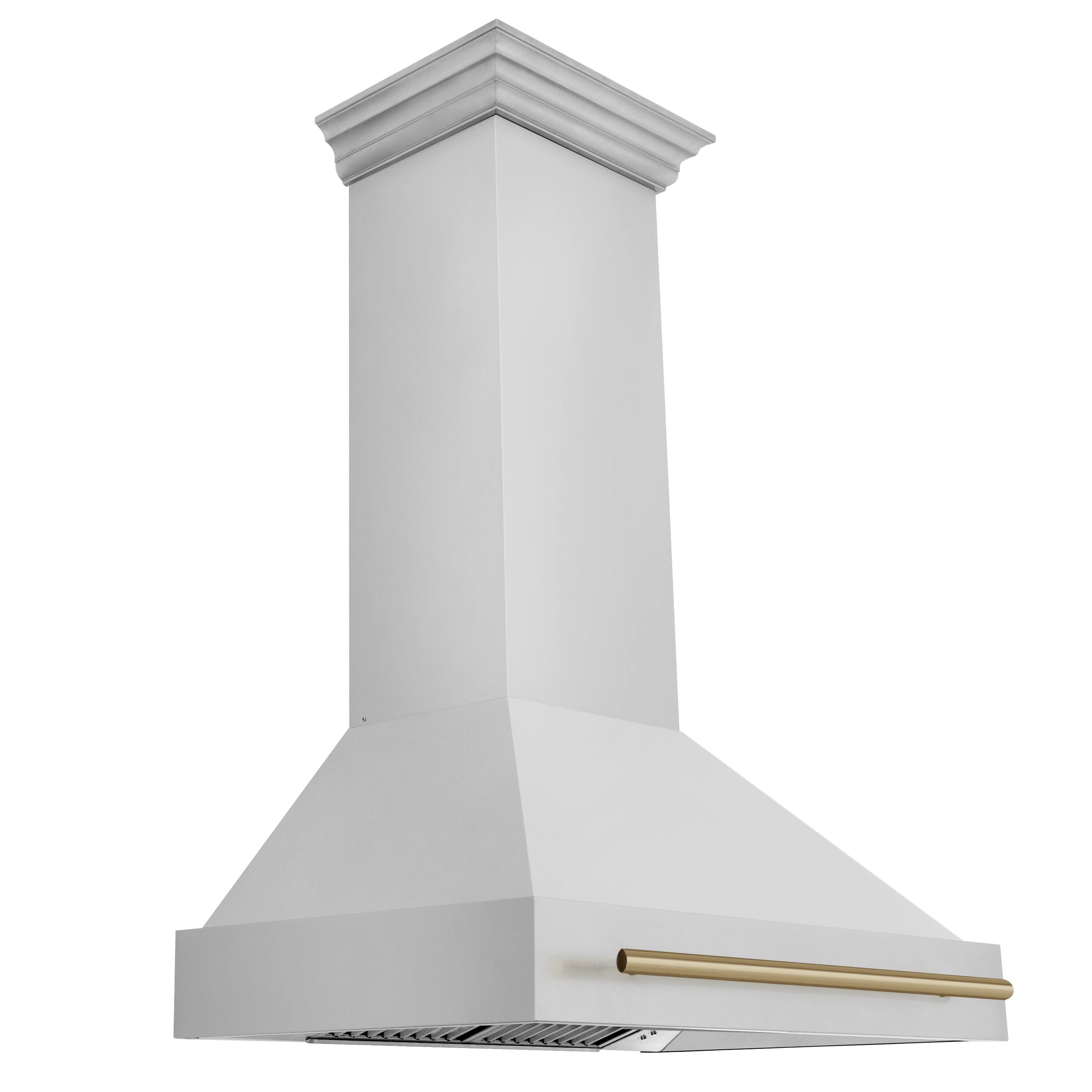 Left. ZLINE - ZLINE Autograph Edition 36 in. Stainless Steel Range Hood with Stainless Steel Shell and Champagne Bronze Handle - Stainless Steel.