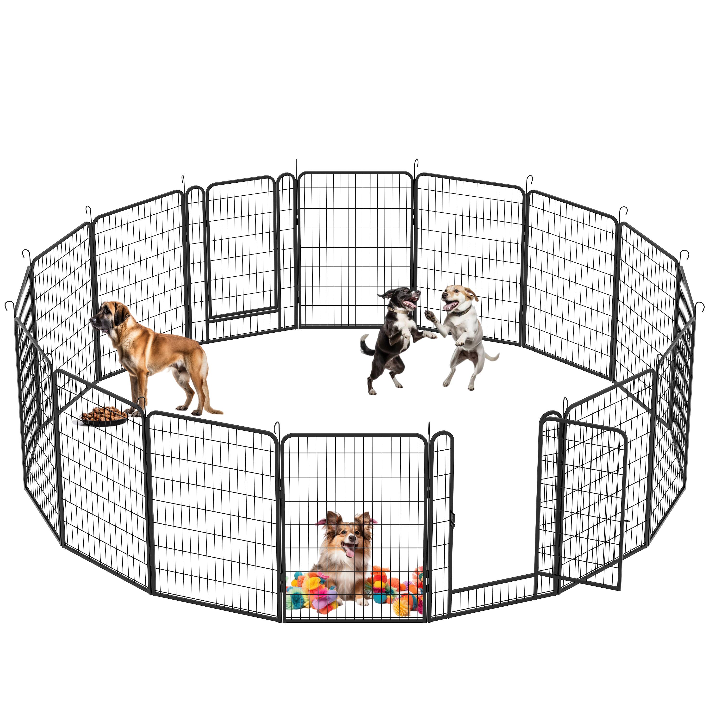 Front. Dexmalle - Dexmalle-39"H Dog Fence,16 Panels Heavy Duty Metal Playpen with door-Outdoor.