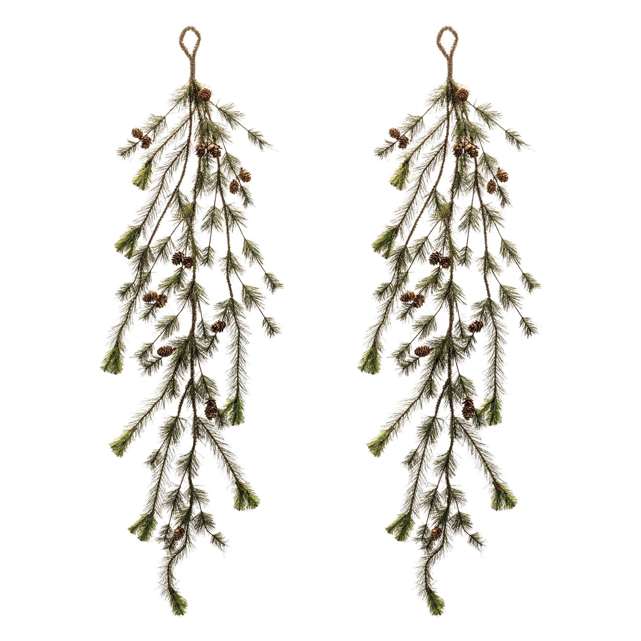 Left. BreeBe - Pine and Pincone Garland (Set of 2) - Green, Brown.