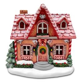 OrnamentallyYou - Sparkling Winter Magic LED Gingerbread Home Figurine, 7" Lighted Christmas Decoration Decor - Pink