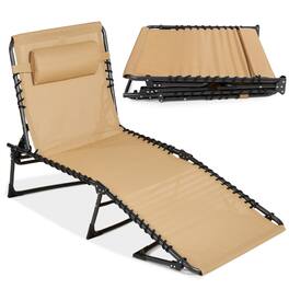 Best Choice Products - Patio Chaise Lounge Chair, Outdoor Portable Adjustable Pool Recliner w/ Pillow - Beige