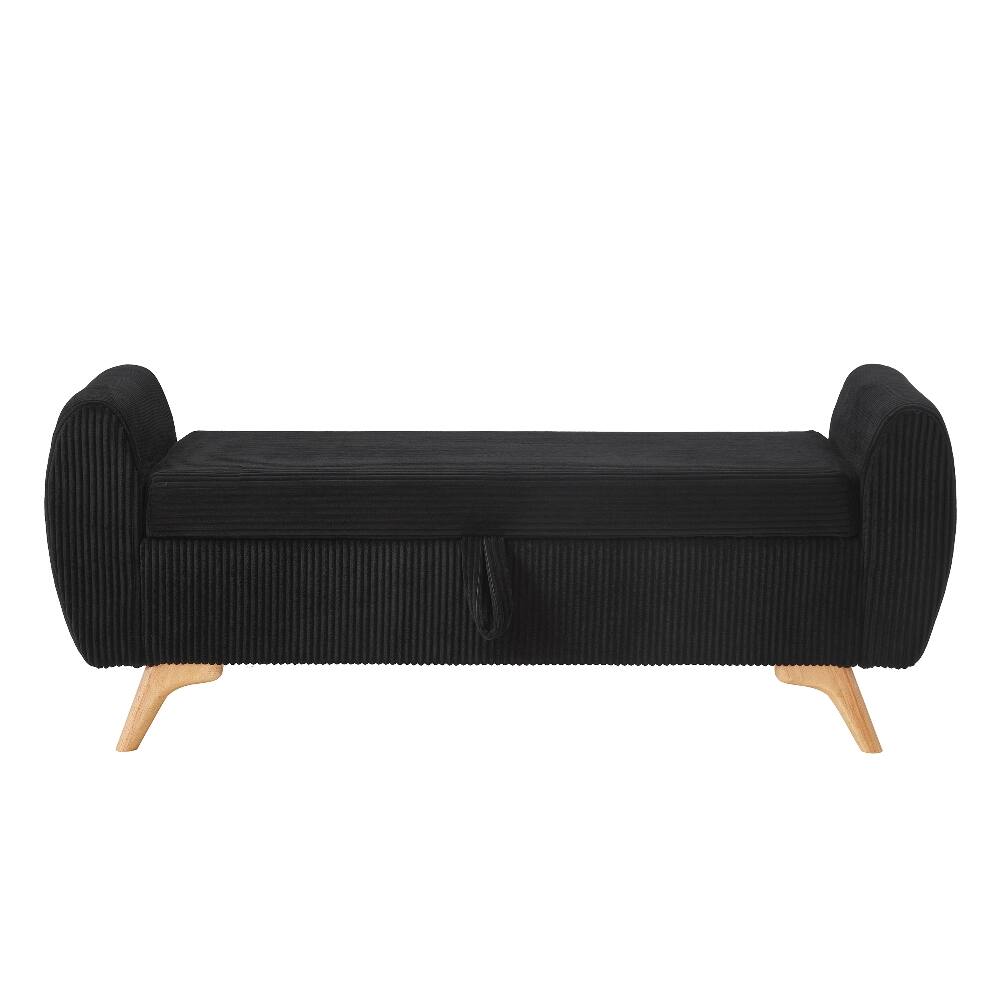 Alt View 7. Ropilly - Ropilly 57 Inch Black Corduroy Upholstered Storage Bench with Wood Legs, End of Bed Bench for Bedroom and Entryway - Black.